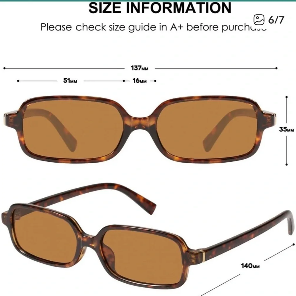 Women Small Narrow Rectangle Sunglasses UV400 Retro 90s with Case